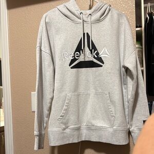 Reebok Gray Pullover Hoodie with Geometric Design